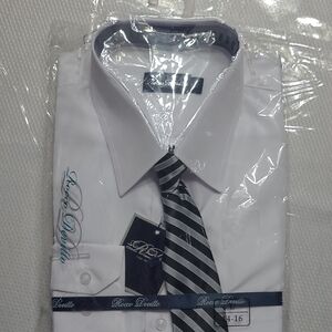 White Kids Dress Button Down Shirt with Tie, Large